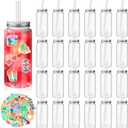 24 Pcs 14oz Plastic Mason Jar Bottles with Straws Lids Clear Cute Reusable Drinking Cups and 86pcs Summer Stickers for Water, Tea, Juice, Beer, Summer Hawaiian Beach Party Supplies
