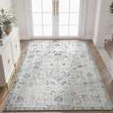 jinchan Kalen Area Rug 5x7 Washable Living Room Rug Soft Vintage Indoor Thin Retro Distressed Floor Cover Grey Floral Country Boho Rug Non Slip Carpet for Bedroom Office Dining Room