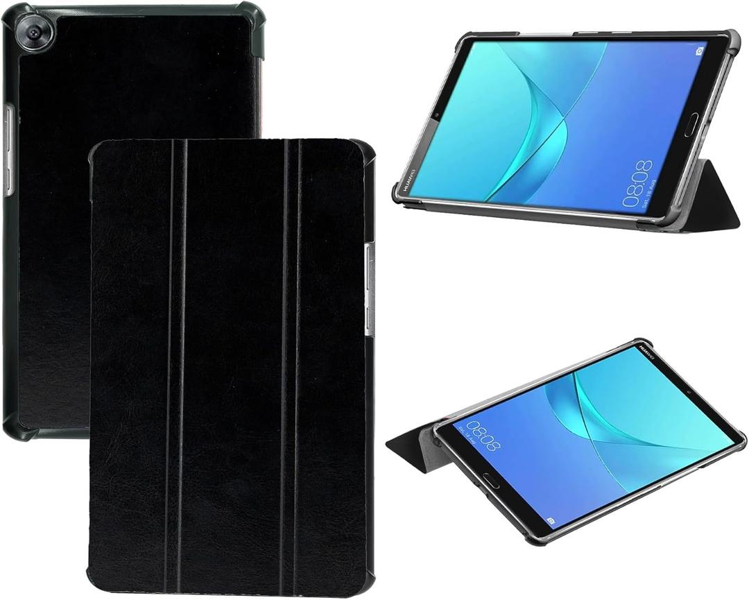 Tri-Fold Case Compatible with Huawei Mediapad M5 8.4 Inch(SHT-AL09/SHT-W12), Includes a Screen Protector - Premium PU Leather Tri-Fold Cover with Auto Sleep/Wake (Black, One Size)