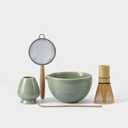 Matcha Whisk Set, Matcha Set with Ceramic Matcha Bowl, Bamboo Whisk & Holder, Sifter, Tea Scoop (Celadon)