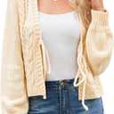 Honwenle Cardigan Sweaters for Women Cropped Tie Front Bow Lightweight Cardigan Long Sleeve Trendy Fall Shrugs (Black, L)