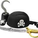 Funny Party Hats Pirate Accessories for Kids - Costume Accessory Set for Children (4 Piece Pirate Dress Up Play Set W/Hat Hook Sword and Patch)