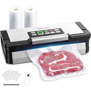 95kPa Vacuum Sealer Machine with AquaLock Technology, for Moist Seals, 2X Seal & 130W, Fully Automatic Food Sealer, Built-In Cutter, Bag Storage & Hose, Precision Sealing, 2 Bag Rolls,Stainless Steel