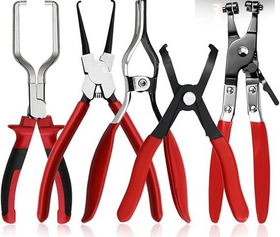 5Pcs Fuel Line Disconnect Pliers Tool Set, Hose Remover, Filter Caliper, Pipe Clamp Clip, 80 Degree Pliers for Auto Maintenance