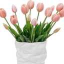 15 Pcs Fall Pink Artificial Tulips Fake Flowers, Premium Latex Lifelike Texture, UV Resistant Waterproof Faux Tulip Bouquets with Snap-on Petals for Outdoor, Home, Wedding Decor