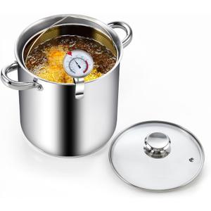 Cook N Home Deep Fryer Pot, 5-Quart Japanese Tempura Deep Frying Pot, 304 Stainless Steel with Temperature Control and Oil Drip Rack and Glass Lid, for Kitchen French Fries, Chicken etc