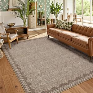 GarveeHome Washable Rugs 5x7 Rug for Living Room, Scalloped 5 x 7 Rug Solid Coffee Modern Minimalism Low-Pile Carpet for Bedroom Dining Nursery Non Slip Mat with Rubber Back