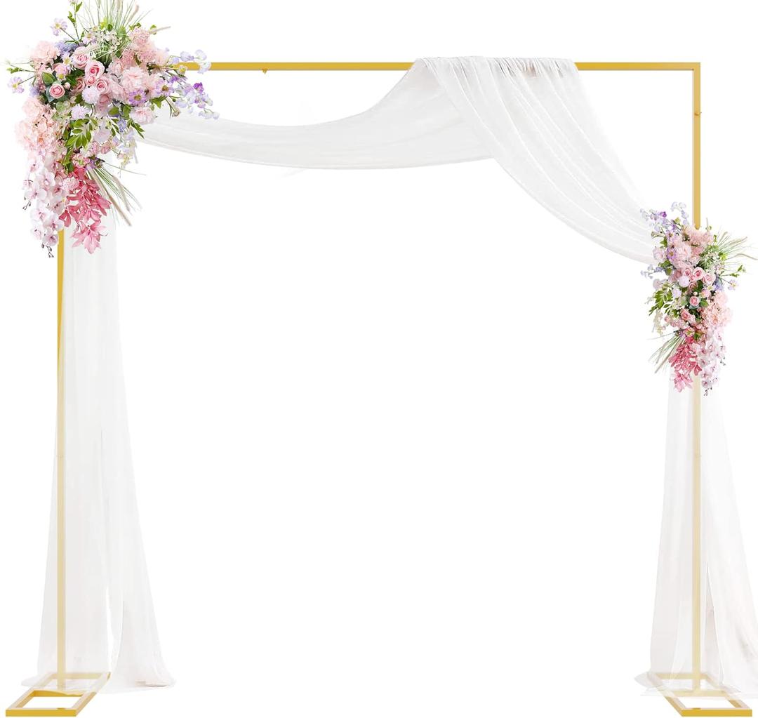 Putros Heavy Duty Backdrop Stand 8ft x 8ft Gold Pipe and Drape Kit Adjustable Metal Backdrop Sand for Wedding Photobooth Exhibition Decoration