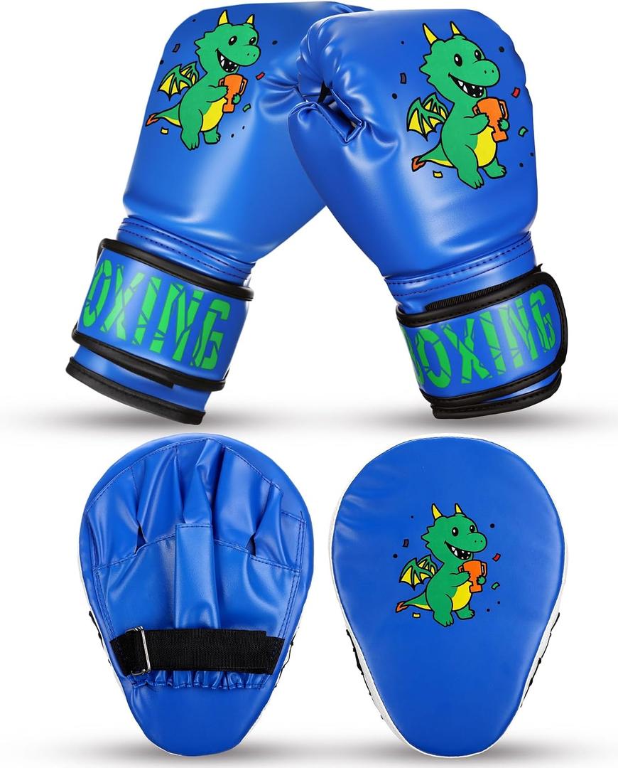 Boxing Gloves and Punching Mitts Set 4oz Gloves Boxing Pads Kids Youth Sparring Gear Training Equipment for Taekwondo Kick Karate Muay Thai MMA Martial Art