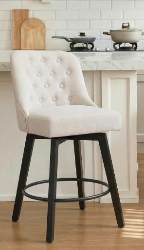 KISLOT Counter Height Swivel Barstools with Back,26" H Seat Height Upholstered Bar Stools for Kitchen Island,,Beige Fabric