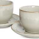 Bosmarlin Ceramic Cappuccino Cup and Saucer Set of 2, 9 Oz, Coffee Cups for Latte, Espresso, Tea, Dishwasher and Microwave Safe, Reavtive Glaze (Grey)