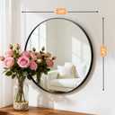 Bathroom Mirror for Wall, 24 Inch Round Mirror, Matte Black Metal Framed Circle Vanity Mirror for Bathroom Bedroom Living Room Entryway, Anti-Rust, Tempered Glass, Hanging or Leaning