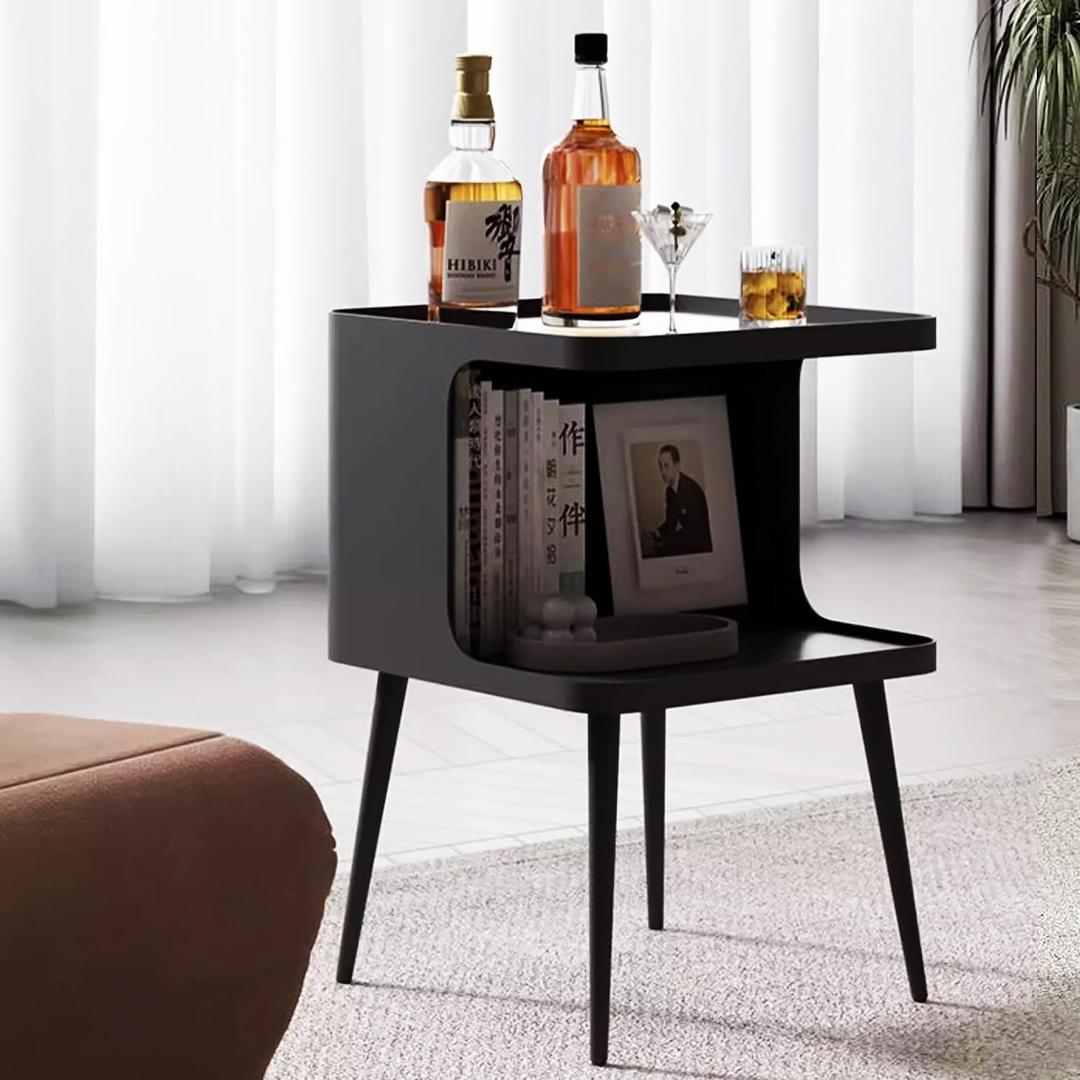 Modern Metal Side Table Nightstand, Small Square End Table for Bedroom & Living Room, Matte Black Bedside Table with Storage, Minimalist Accent Table for Small Spaces