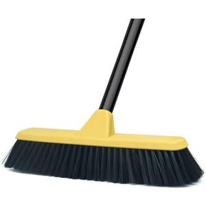 Push Broom with Long Handle, Floor Brush 51.6 inch Soft Bristle Broom 12.2" Wide for Cleaning Bathroom Kitchen Patio Garage Deck Tile (Black)