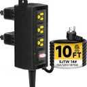 Outdoor Extension Cord, 6 Wide Outlets, 1875W/15A, 10FT 14AWG Heavy Duty SJTW Power Strip with Surge Protector, All-Weather & IP66 Fully Waterproof, Ideal for Patio, Garden, Pool, RV, Black