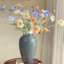 Set of 6 Poppies Flowers Artificial Silk Flowers with Long Stems Faux Wildflowers Bouquet for Vases Oil Pastel Style for Wedding Party Indoor Home Office Decor (Gradient Coral)