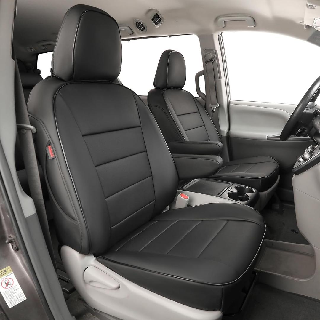 EKR Sienna Seat Covers for 2011-2020 Toyota Sienna L,LE,XLE,Limited,7 Seats,2nd Row Captain Seats W/NO Legrest,Waterproof Car Seat Cover Full Set,Car Seat Protectors- Three Row,Leather(Black)