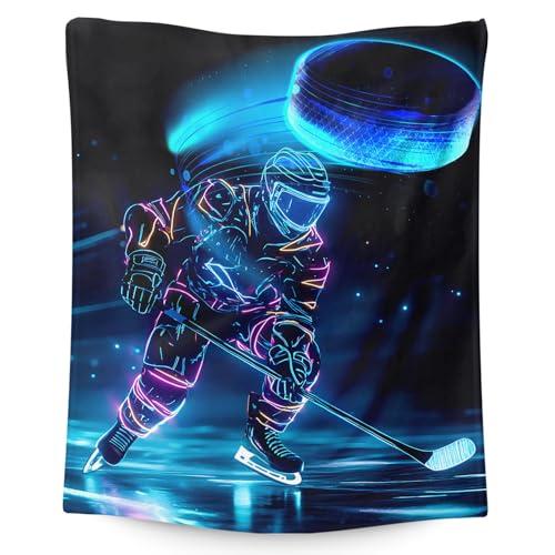Kids Blanket, Ice Hockey Blankets for Boys 8-12, 50 x 40 Inches Soft Lightweight Throw for Hockey Lovers, Cool Cozy Warm Flannel Throws for Bed Sofa Room Decor, Camping, Travel