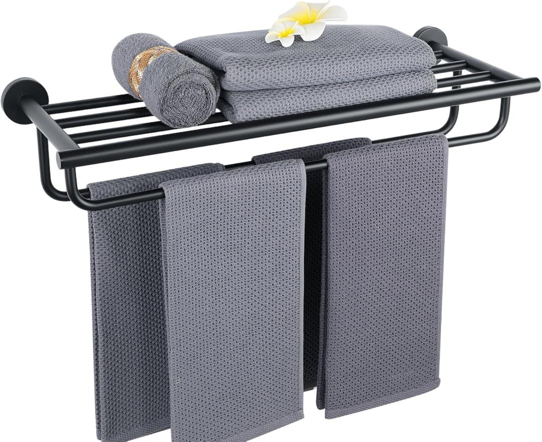 Alise Towel Rack,Towel Holder Towel Shelf with Double Towel Bars for Bathroom Lavatory,24-Inch SUS 304 Stainless Steel Wall Mount Towel Hanger Storage,Matte Black GYT7060-B