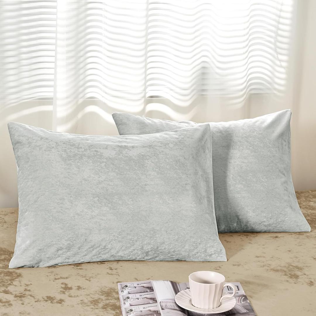 PHF Truly Velvet Pillowcases Standard Size, No Insert, 2 Pack Ultra Soft Breathable Pillow Shams Covers with Envelope Closure, 20" X 26" Luxury Cozy Warm Fuzzy Flannel, Silver Grey