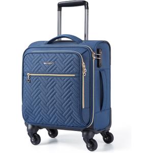BAGSMART Underseat Carry On luggage Airline Approved, 16-inch Small Softside Underseater Travel Suitcase with Spinner Wheels Overnight Bag Small Rolling Carry-on for Women Men Weekender,Dark Blue