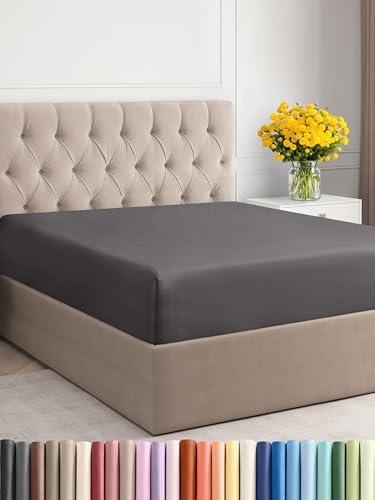 Twin XL Fitted Bed Sheet - Bottom Single Fitted Sheet Only - Ultra-Soft Hotel Luxury Bedding w/ 8-16 Inch Deep Pockets - Breathable & Wrinkle Free - Easy-Care, Fade and Shrink Resistant - Dark Grey