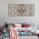 Large Retro Framed Wall Art - Natural Float Framed Vintage Flowers Canvas William Morris Painting Pictures Rustic Floral Pattern Prints Artwork for Living Room Bedroom Office Decor 48" X 24" Set of 3