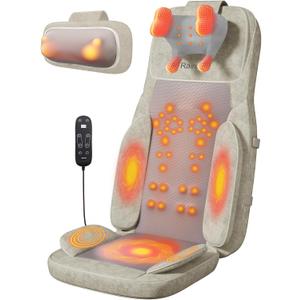 Rainwolf Shiatsu Neck and Back Massage Cushion with Heat - 4D Deep Tissue Kneading Full-Back Massager for Relief Muscle Soreness, Adjustable Intensity & Height, for Office Chair & Home (Brown)