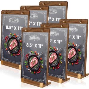 Sliner 6 Pcs 8.5 x 11 Inches Acrylic Sign Holders with Walnut Wood Base Clear Acrylic Frame Display Stand Table Stand for Menu Poster Flyer Restaurant Office Coffee Shop Store Bar