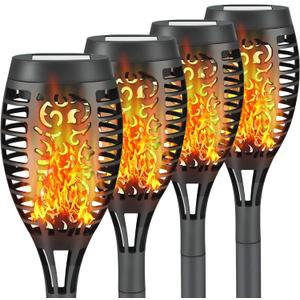 4 Pack Led Solar Torch Light with Flickering Flame Outdoor Waterproof Halloween Decorations, Auto On/Off Solar Garden Lights