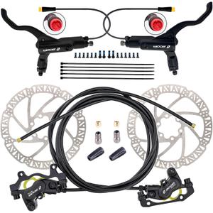 Zoom HB876E 2-PIN/3-PIN 4-Pistons E-Bike Electric Power-Off Hydraulic Brake Set with 180mm Rotors, Pre-Bled Hydraulic Disc Brake Caliper Lever for eBike (Included Mounting Adapter)