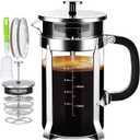 French Press Coffee Maker 304 Stainless Steel Coffee Press,with 4 Filters System, Heat Resistant Thickness Borosilicate French Press Glass, BPA-Free Brewed Tea Pot Coffee Plunger(Copper 12oz) (Silvery)