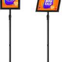 Poster Sign Stand Holder Adjustable Heavy Duty Aluminum Pedestal Floor Standing Sign Holder Vertical and Horizontal View Sign Displayed Snap Open,Advertising Display Stand (Black, 8.5x11inches)