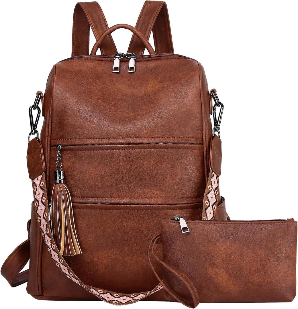 PU Leather Backpack Purse for Women, Multipurpose Design Shoulder Bag Handbags Convertible Fashion Travel bag with Wristlet (Dark Brown)
