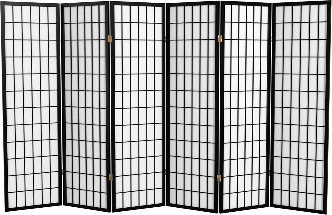 Red Lantern 5 ft. Tall Window Pane Shoji Screen - Black - 6 Panels