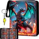 Trading Card Binder 9-Pocket Display Pocket & ID Slot, Holds 900 Cards, Zippered 3-Ring Card Album with 50 Removable Sleeves for TCG/Sports Cards + Metal Keychain