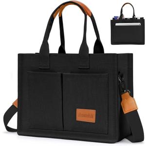 Ayieyill Canvas Tote Bag for Women with Pockets Crossbody Bag Tote Shoulder Handbags Casual Work Bags Everything Tote Bag (Black)