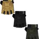 SATINIOR 3 Pairs Kids Half Finger Gloves Non Slip Gel Biking Adjustable Gymnastics Gloves for Girls Boys(Vintage Style,5-9 Years)