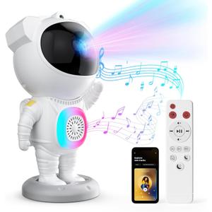 Astronaut Galaxy Projector,Space Projector,with Bluetooth Speaker and Remote Control,360 Adjustable Angle,Spaceman Star Kids Night Light, for Bedroom Ceiling Adult Birthday Valentine's Day (White)
