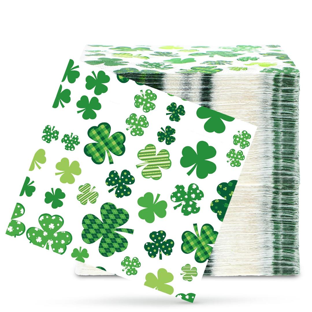St. Patrick's Day Napkins 10 Inch Green Shamrocks Dinner Paper Napkins Disposable Irish Holiday Napkins Beverage Cocktail Decorative Paper Napkins for Saint Patrick's Party(Bright)