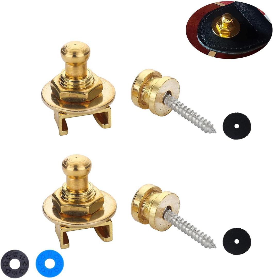 2 PCS Sturdy Guitar Strap Locks - Security and Quick Release Guitar Strap Button for Electric, Bass, and Acoustic Guitars with Rubber Guitar Strap Lock and Felt Washers, 1 Set (Gold)