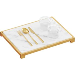 SpaceAid Bamboo Rack Dish Pad, Instant Dry Diatomaceous Earth Mat for Kitchen Counter, Stone Dish Fast Drying Mat Board (15.8 x 11.8 inch, White Marble)