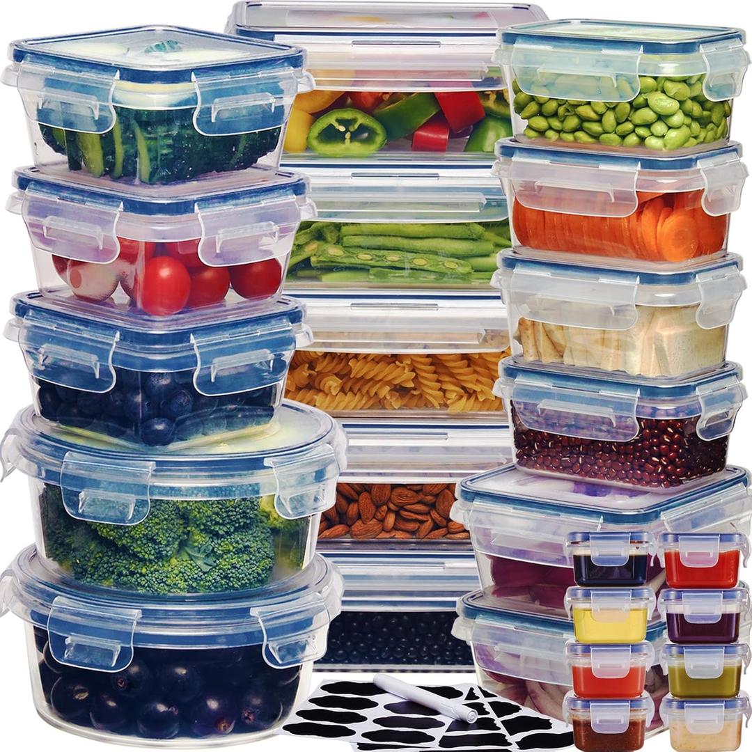 48Pcs Food Storage Container Set kitchen organizers Meal Prep Containers Lock Lids Reusable Plastic Lunch Box Snack Salad Containers 24 Boxes and 24 Lids Pantry and Kitchen Organization