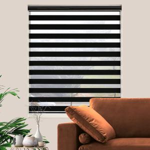 Blackout Zebra Blinds, Dual Layer Free-Stop, Room Darkening Zebra Shades, Blinds for Indoor Windows, Light Filtering Privacy Sheer Shade for Home(27" W X 72" H, Black)