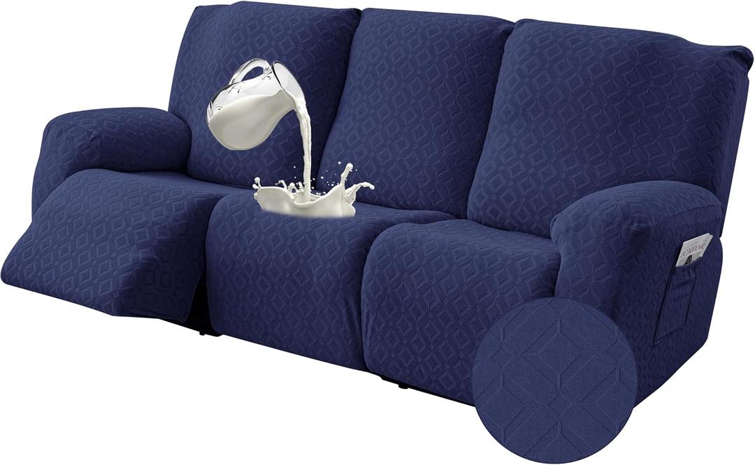Gennia Waterproof Recliner Sofa Cover,Stretch Reclining Couch Covers with Pockets,Washable Lazy Boy Recliner Slipcovers,Leakproof Sofa Protector for Kids, Pets, Dog and Cat (3 Seat, Navy Blue)