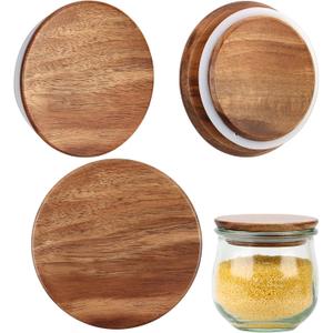 2 Pack Lids for Weck Jars 80mm Opening Acacia Tulip Glass Jar Lid with Silicone Airtight Jar Wooden Lids Medium 3.44" Reusable Storage Lids Fits for Weck Jar Models 900 976 746 901 996 958 908