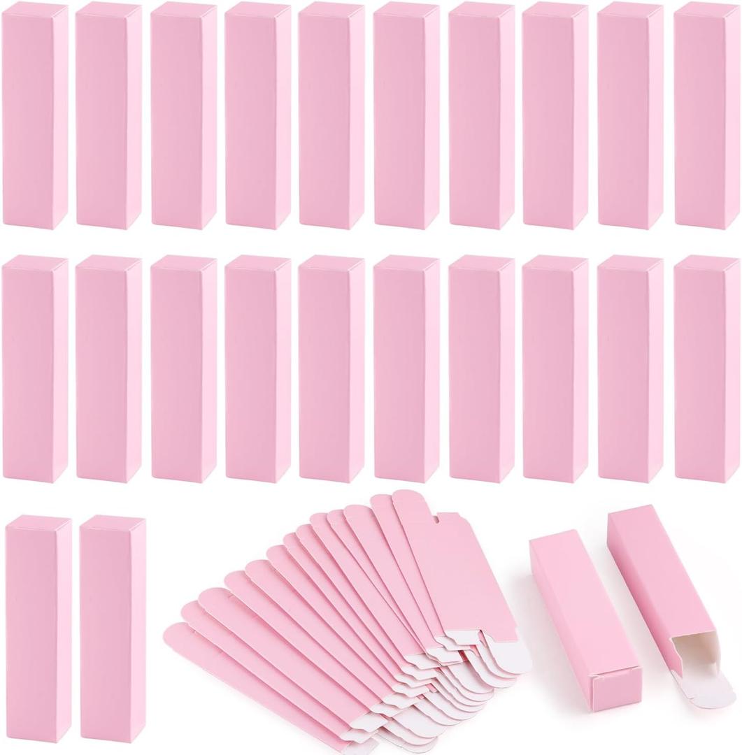 100 Pack 0.78 * 0.78 * 3.34 inch Kraft Paper Lipstick Box Rectangle Lip Balm Kraft Boxes Essence Oil Bottle Packaging Organzier for Makeup Sample Tube Storage DIY Gifts - Pink