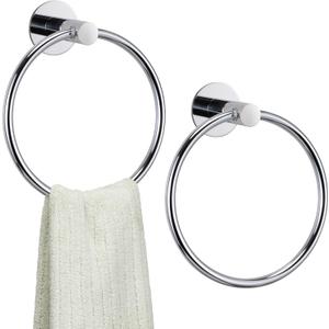 Towel Ring for Bathroom Self Adhesive Stainless Steel Wall Mounted Hand Towel Holder No Drilling Towel Hanger for Kitchen 2 Pack (Silver)