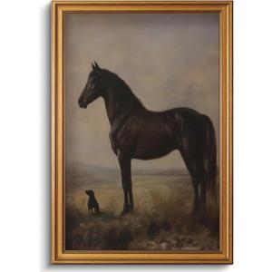 Gold Framed Wall Art Vintage Farmhouse Horse Dog Pictures Wall Decor Classic Antique Horse Canvas Art Prints Rustic Country Animal Artwork Paintings for Living Room Bedroom 16x24in