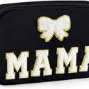 Stocking Stuffers Fanny Packs Christmas Gifts for Mom, Chenille MAMA Bow Patches Crossbody Bags Birthday Gifts From Daughter Son Husband, Black Nylon Women Belt Bag Must Haves for Travel Walking